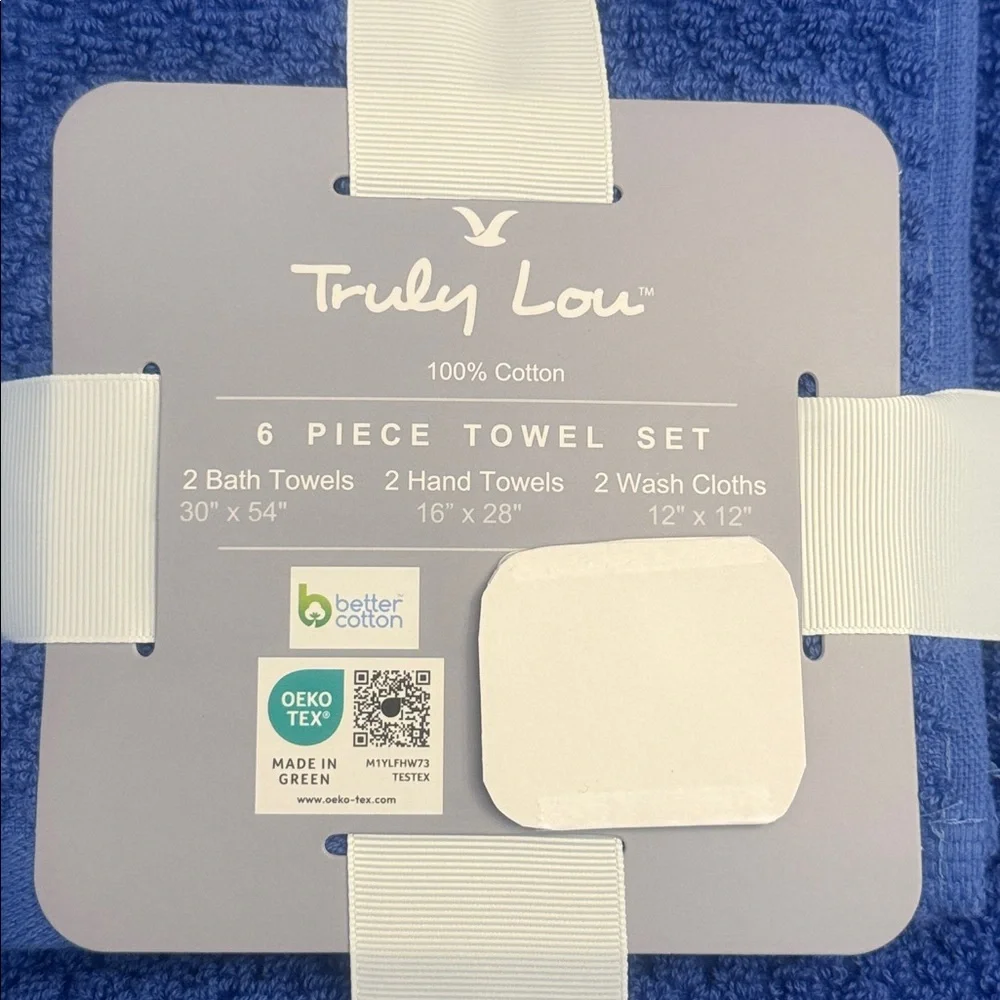 6pc TRULY LOU 100% Cotton Bath Towel Set - CabanaBlue